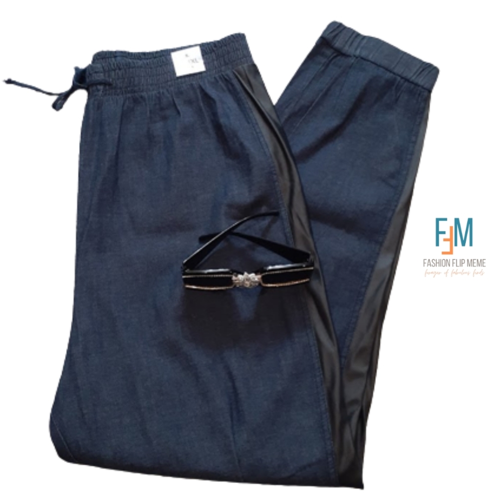 Encore Jeans Elastic Waist Cotton Denim & Faux Leather Jogger 3X RARE Find!